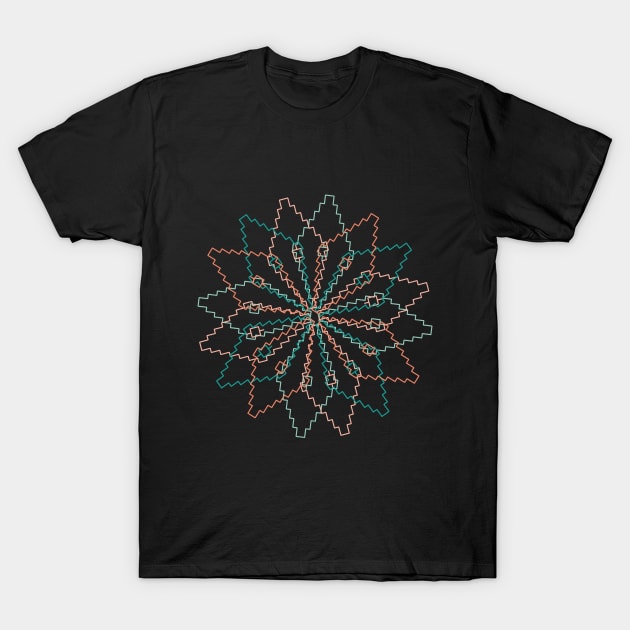 Spinning geometric flower pattern in rose and mint T-Shirt by happyMagenta